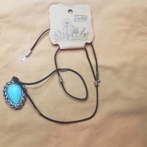 Justin Boots Turquoise Pendant Necklace with Black Cord